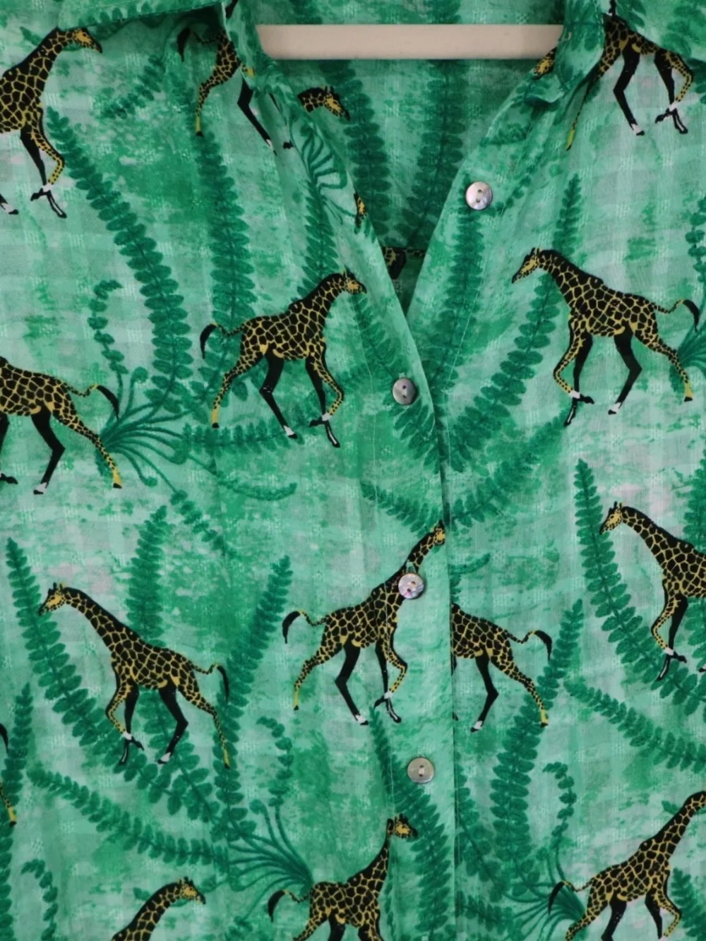 Jane + Delancey Giraffe Shirt Dress Women’s Small Green Jungle Novelty Rayon